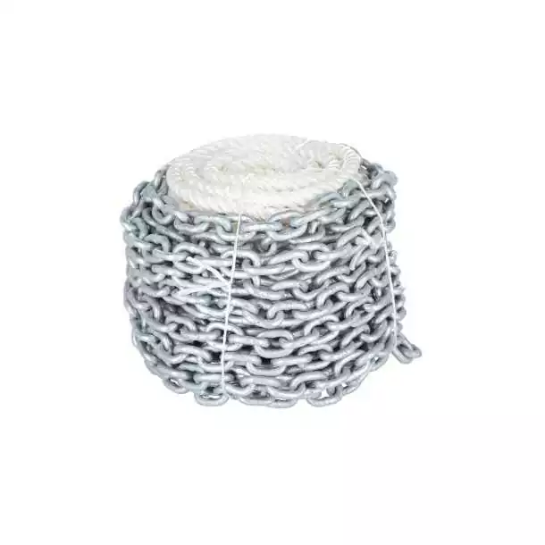 Kit cordage blanc 14mm x 25mt chaine galva 8mm x 15m épissé 3 torons
