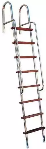 Echelle alu 1,5 m inox marche teck avec main courante