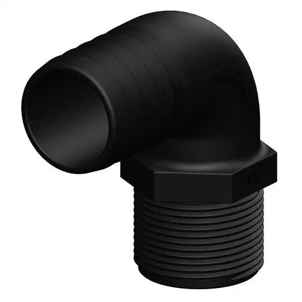 Coude 90° Mâle Mâle long fileté cannelé diamètre 38mm 1''1/4 BSP noir