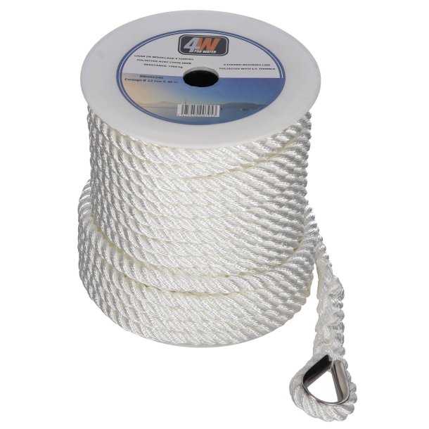 Bosse de mouillage polyester blanc 3 torons diamètre 10mm X 30 mètres avec cosse inox