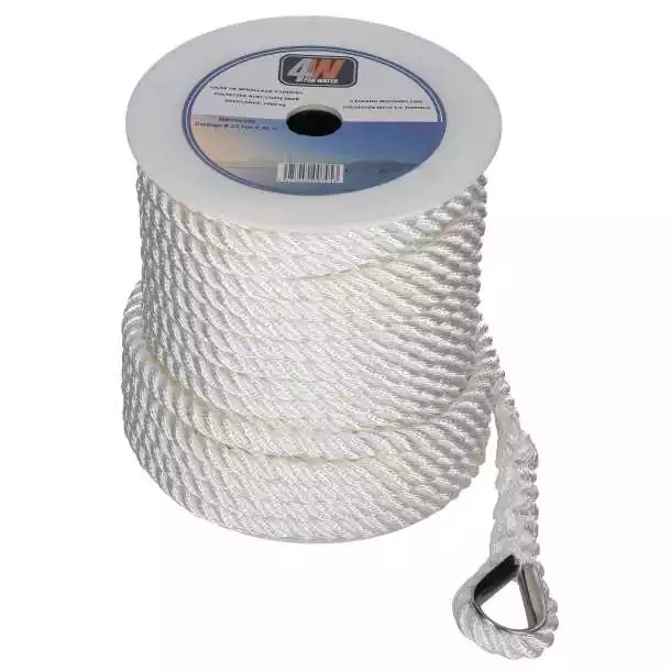 Bosse de mouillage polyester blanc 3 torons diamètre 10mm X 30 mètres avec cosse inox