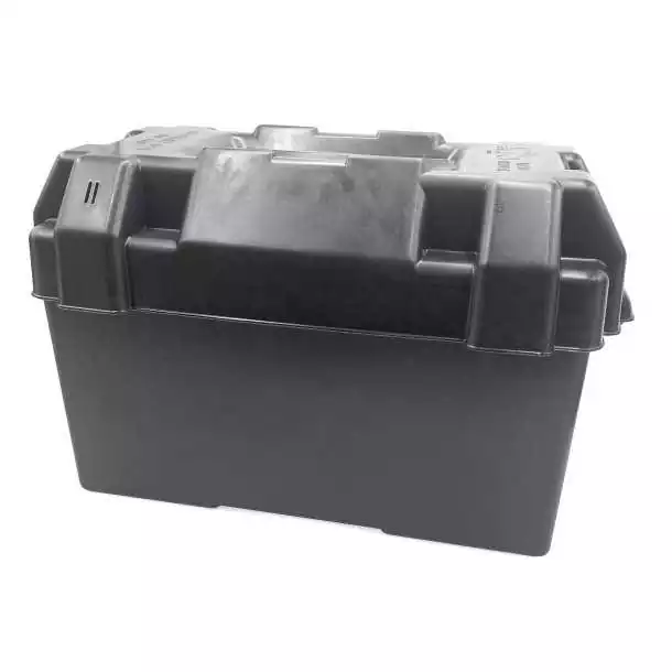 Bac à batterie 410x200x200mm avec cloison intérieur couvercle sangle et boucle