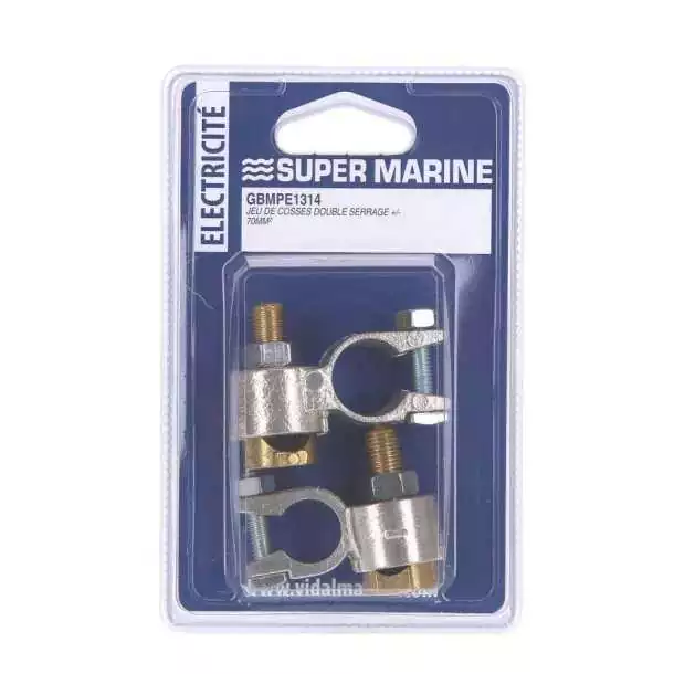 Paire colliers batterie négatif et positif câbles jusqu'à 70 mm2 double serrage laiton