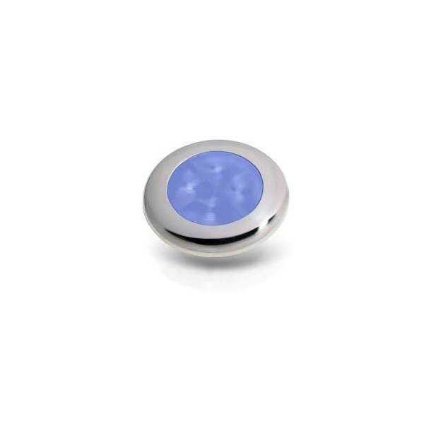 Plafonnier LED ronde courtoisie éclairage bleu 12V inox poli