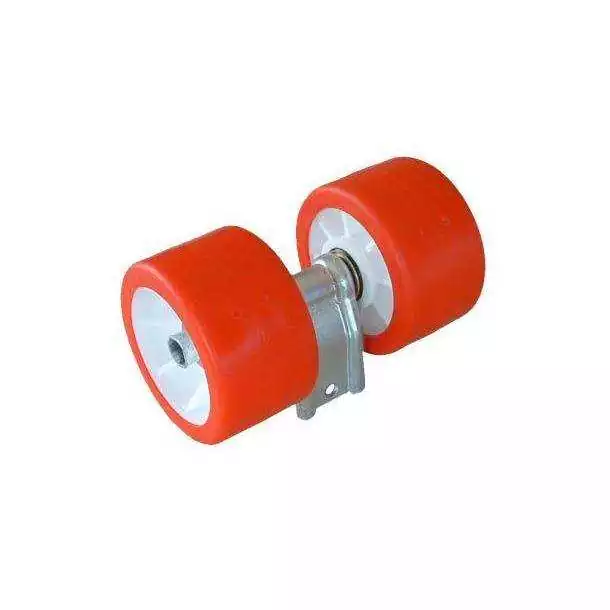 2 galets rouge montés sur balancier diamètre 120mm encombrement 205 x 115 mm