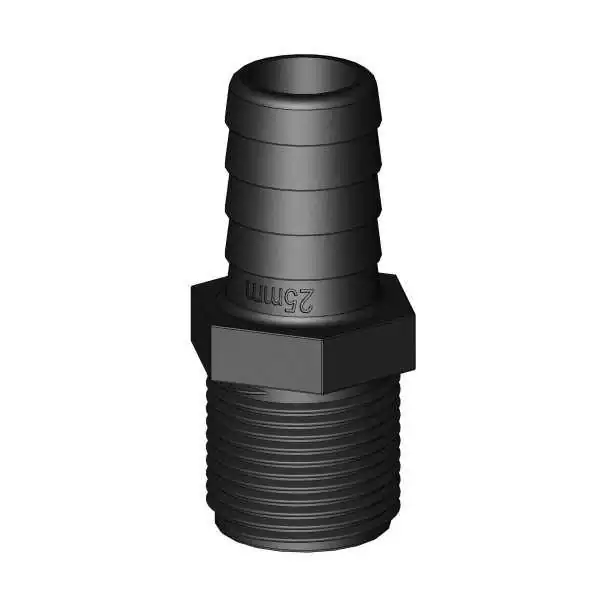 Raccord cannelé et fileté droit 1" BSP Noir diamètre 25mm Raccord cannelé et fileté droit 1" BSP Noir diamètre 25mm