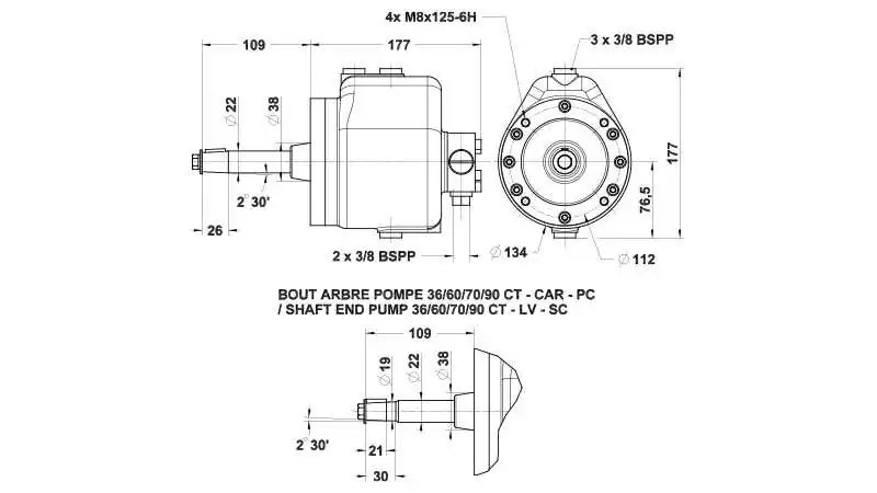 Pompe hydraulique 70 CT EMB moteurs inboard cylindrée 70 cm3/tour