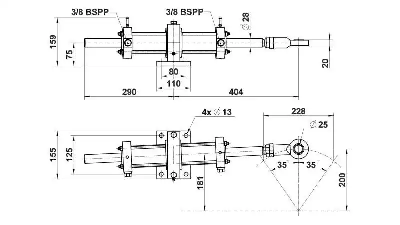Vérin hydraulique VHM 60 DT APD moteur inboard jusqu’à 265 m.kg