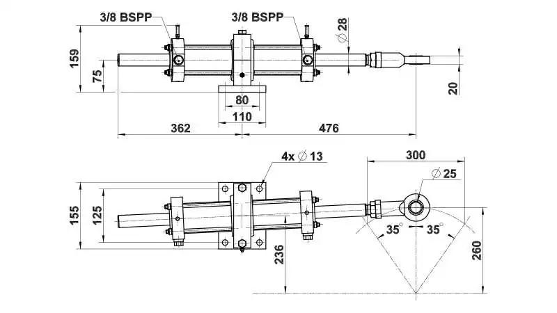 Vérin hydraulique VHM 60 DT C300 - APD moteur inboard jusqu’à 344 m.kg