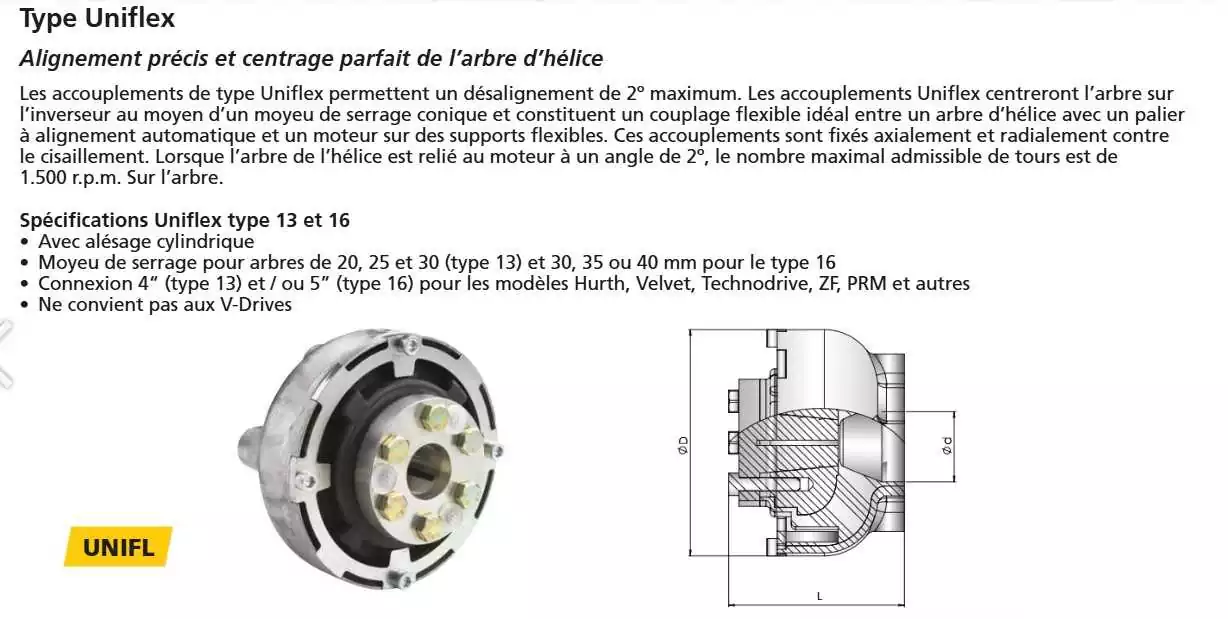 Accouplement flexible Type Uniflex 13 diamètre 130mm arbre 25mm