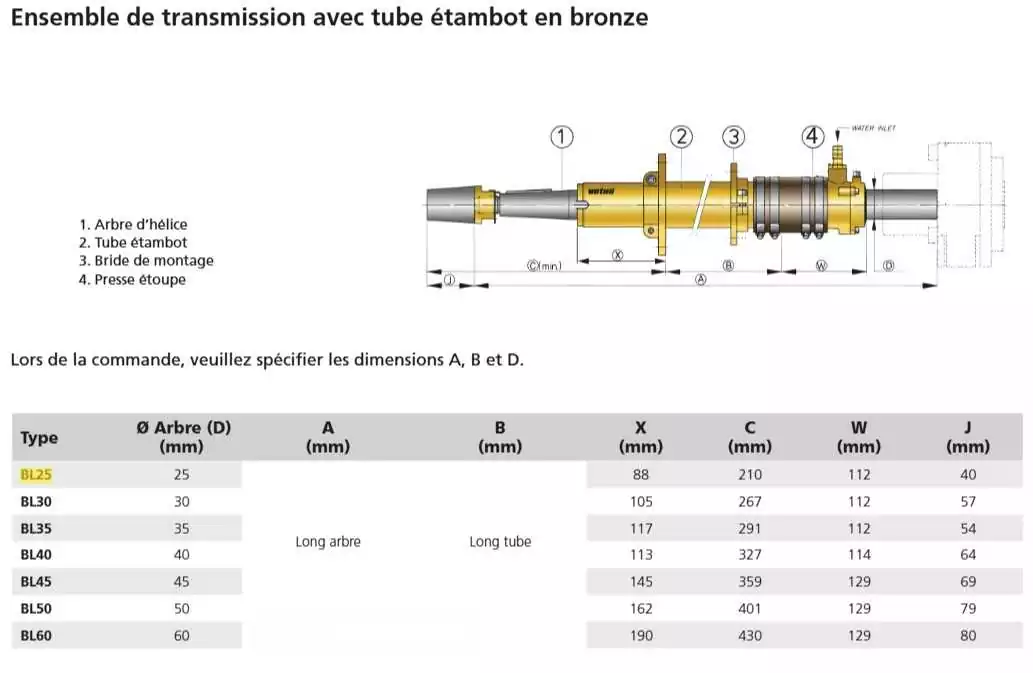 Prix supplémentaire le 500 mm tube étambot bronze palier diamètre 25 mm