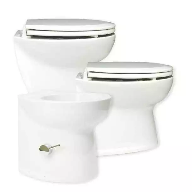 WC DELUXE silencieux 12V 25A + + pompe pied incliné hauteur 43cm chasse rapide