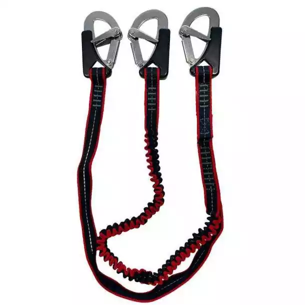 Longe élastique 150cm 3 mousquetons double sécurité Sangle 23mm Longueur 1,50m