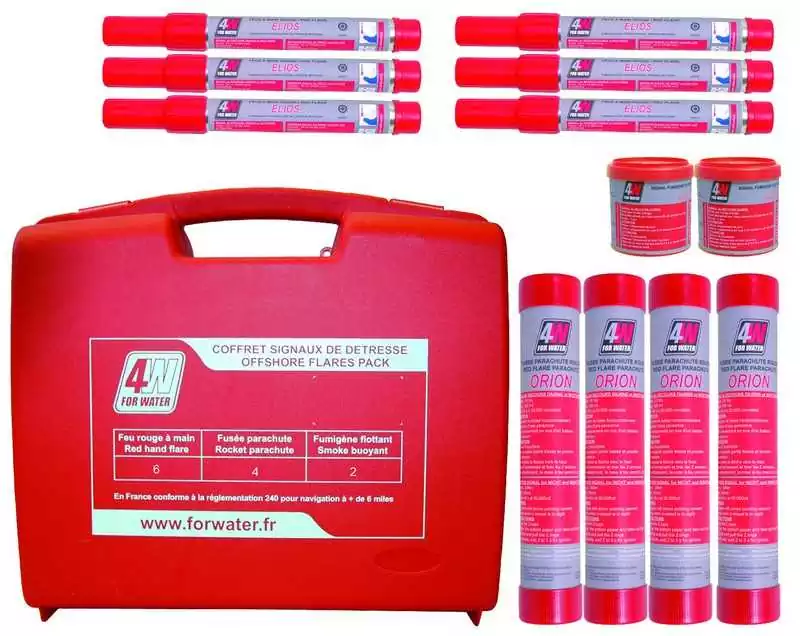 Coffret grande plaisance 6 feux à main 4 fusées parachute 2 fumigènes