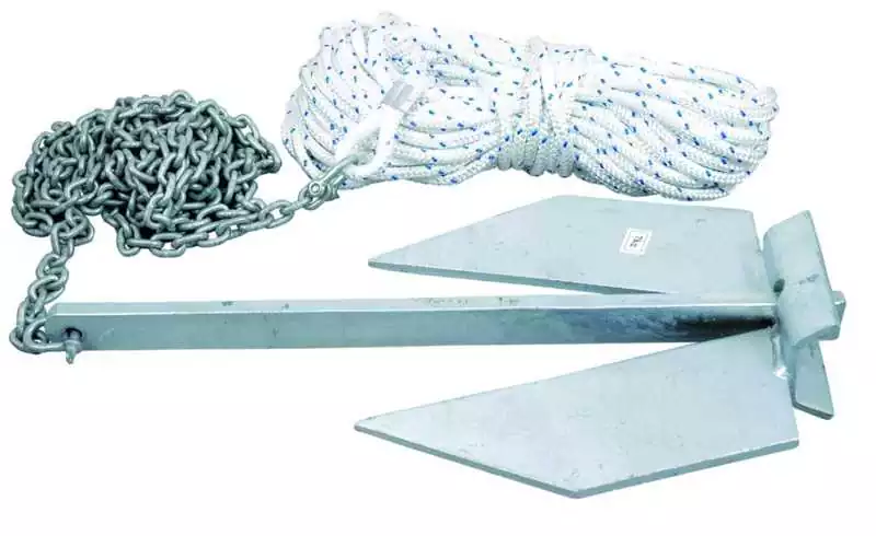 Kit mouillage ancre PLATE 7 kg acier galva Chaîne 10 m Cordage 30 m