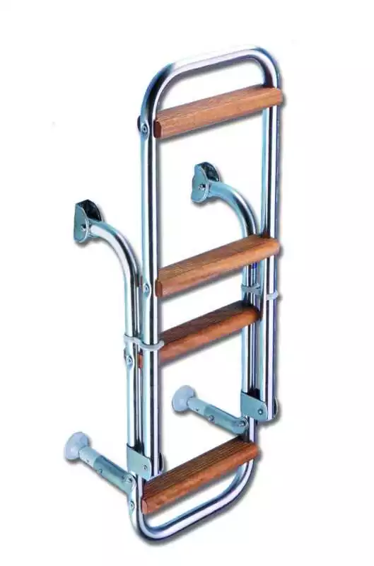 Echelle de bain inox 3 marches en bois 2 + 1 marches tube 25 mm H 81 cm Larg 285 mm